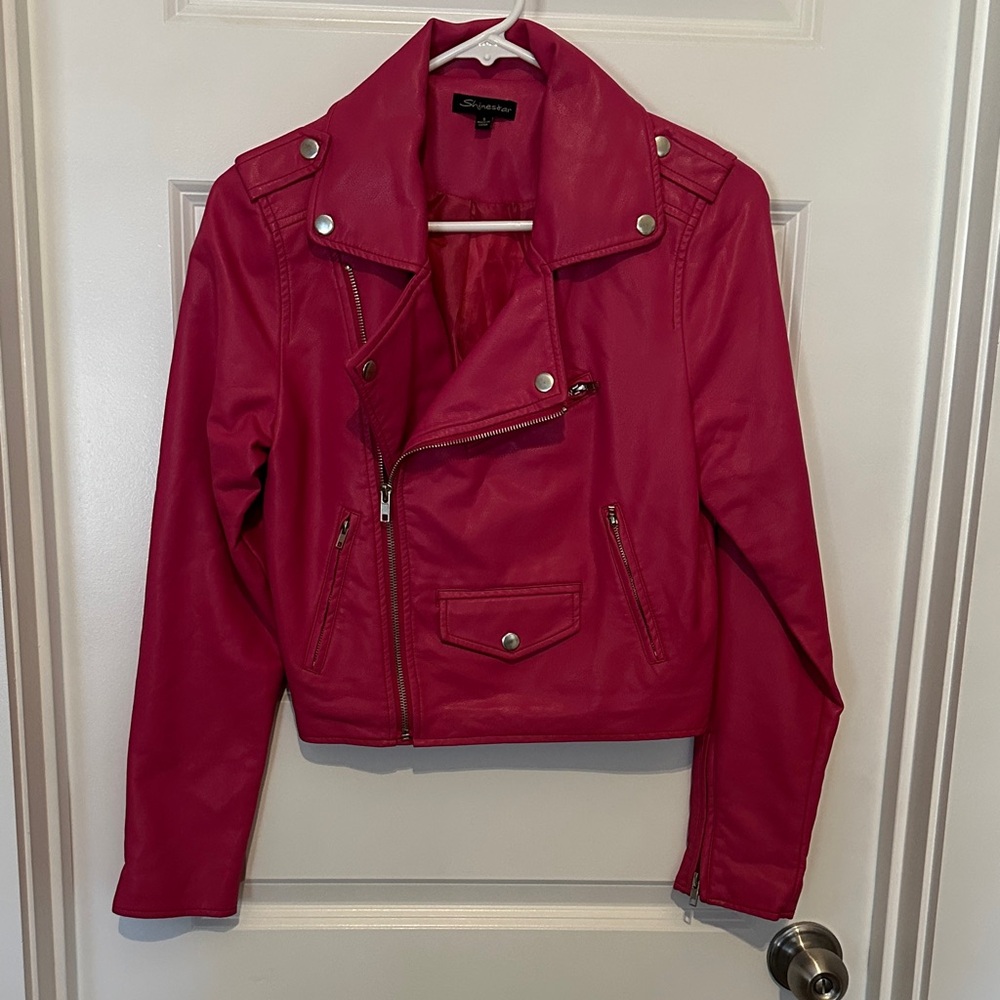 Shinestar Vibrant Pink Faux Leather Jacket